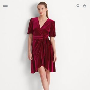 LAUREN by RL | Velvet Puff Sleeve Wrap Dress